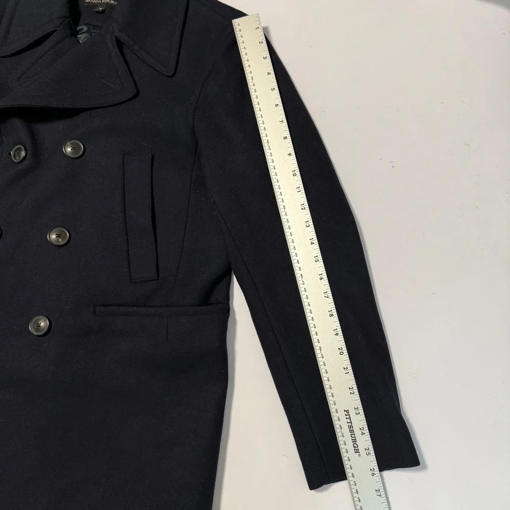 Banana Republic Mens Navy Blue Italian Wool Blend Pea Coat Mario Bellucci Med